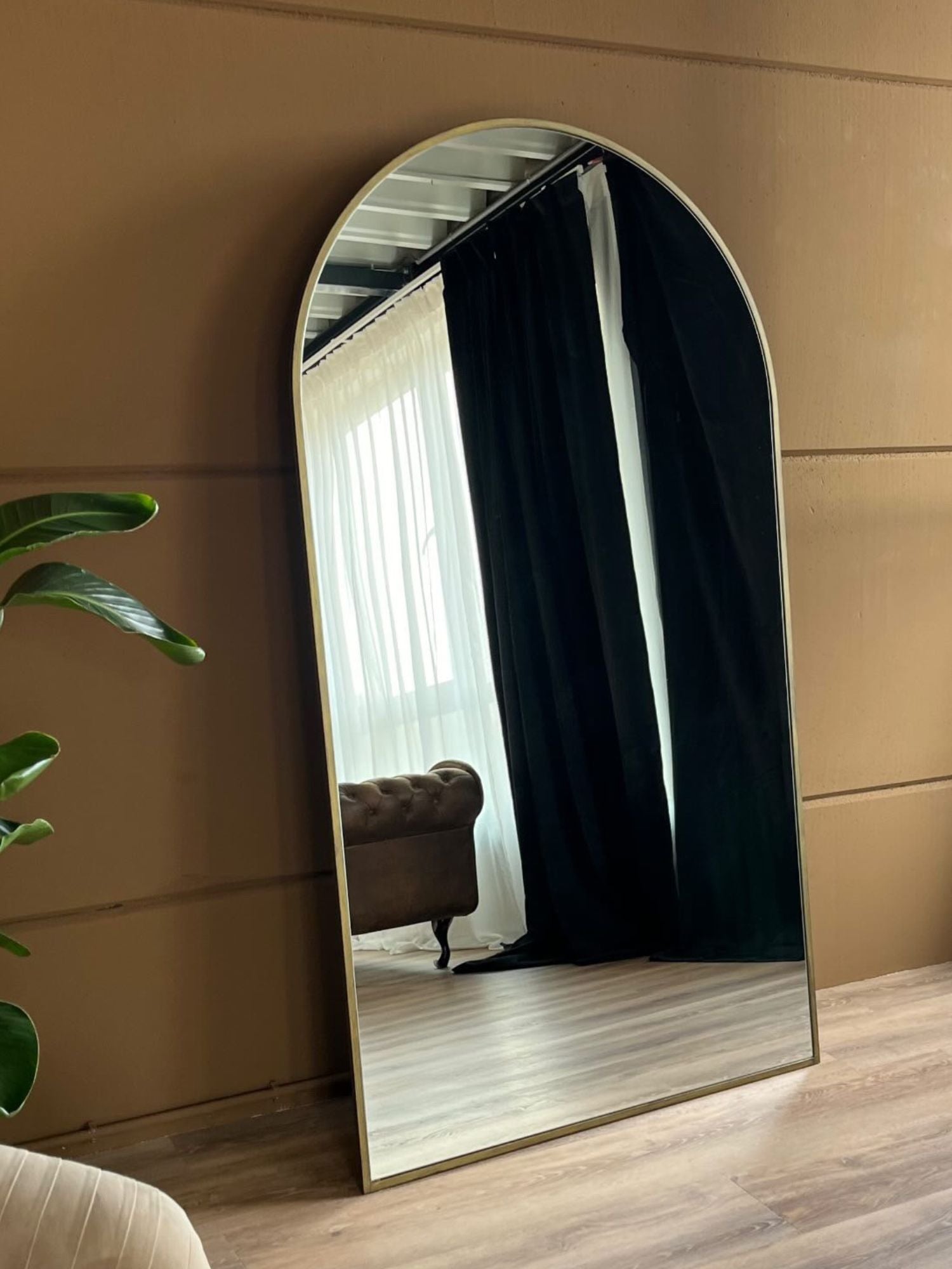 Duże Lustro Podłogowe Owalne 180x100 Brązowe